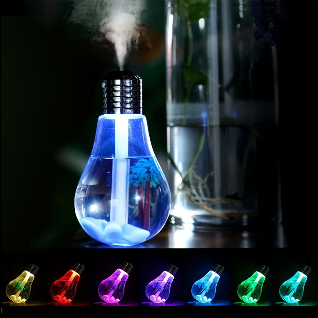 1pc 400ml Colorful Light Bulb Air Humidifier Essential Oil Diffuser Atomizer Freshener Mist Sprayer Car Home Silent Humidifier New Era Fashion LLc