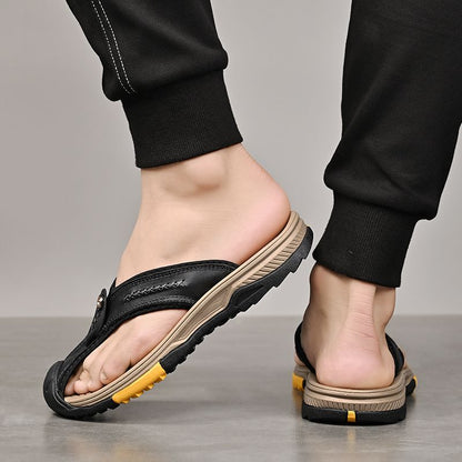 Summer men's new first layer cowhide flip-flops fashion all comfortable men's slippers beach shoes New Era Fashion LLc