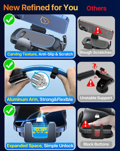 2026 Ultimate Car Phone Holder Mount Bendable & Adjustable Aluminum Arm Cell Phone Holder for Car Dashboard Windshield Phone Stand for iPhone 17 16 15 14 Pro Max Samsung Pickup Truck New Era Fashion LLc