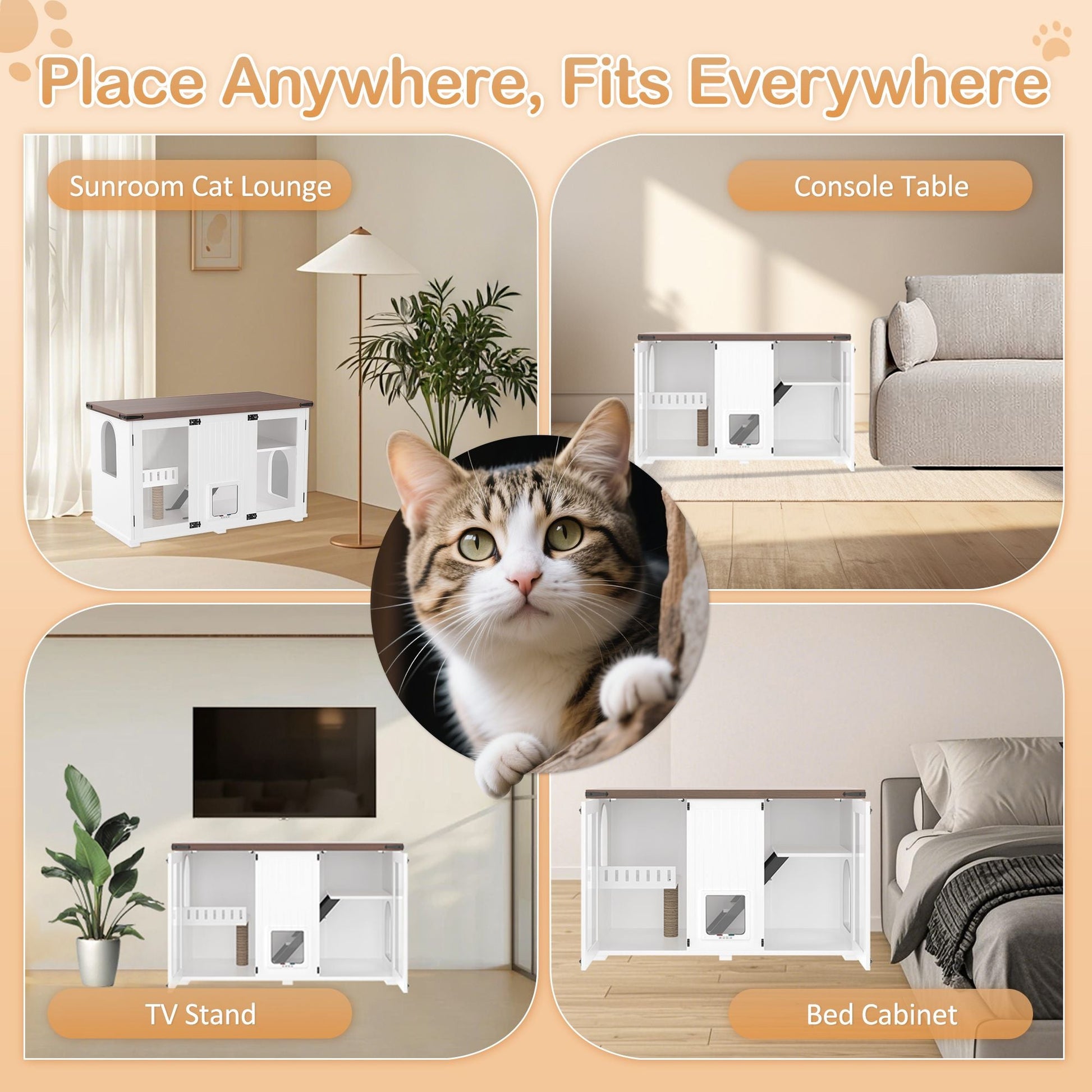 47.25" Large Cat Litter Box Enclosure with LED Light, Hidden Litter Box Furniture, Cat House with Stairs and Cat Scratching Post, Cat Cabinet Side Table with Smart Doors for Living Room New Era Fashion LLc