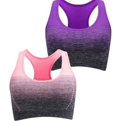 1pc/2pcs/3pcsMedium Support Two Tone Racer Back Sports Bra, Fitness Workout Running Yoga Bra New Era Fashion LLc