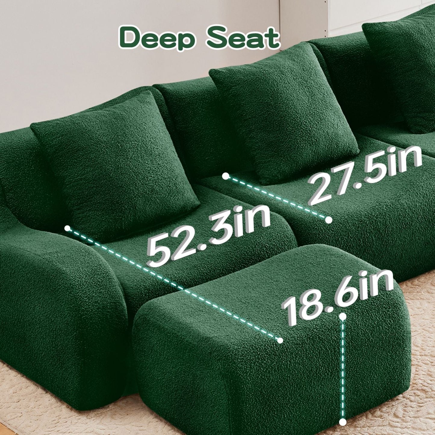 Soft Teddy Fabric Boneless Sofa,No Assembly Required Streamlined Design,Anti-Slip Design 32D High Density Sponge Fits Living Rooms Bedrooms,Green New Era Fashion LLc