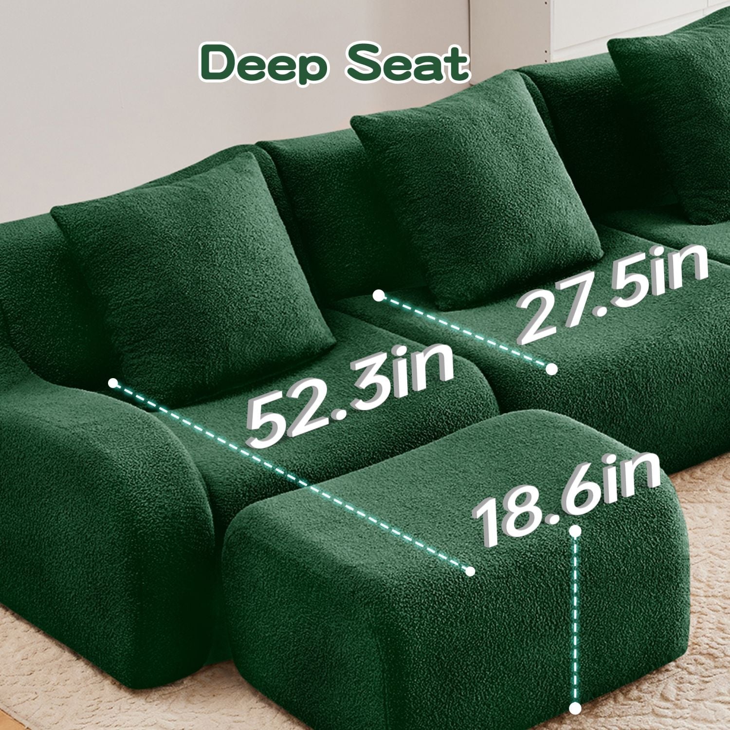 Soft Teddy Fabric Boneless Sofa,No Assembly Required Streamlined Design,Anti-Slip Design 32D High Density Sponge Fits Living Rooms Bedrooms,Green New Era Fashion LLc