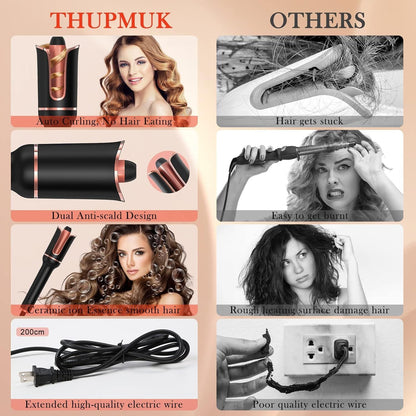 Automatic Curling Iron, Ceramic Ionic Auto-Rotating Hair Curling Wand with Anti-Stuck Technology - Black New Era Fashion LLc