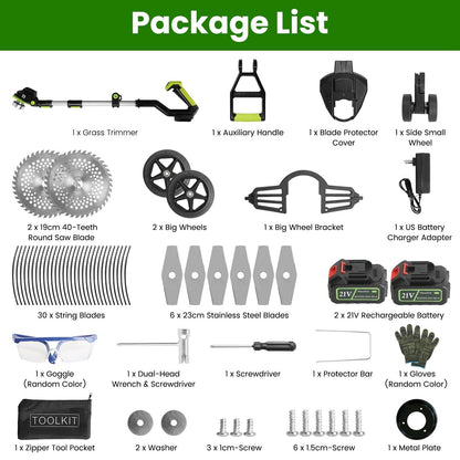 21V Electric Weed Edger Cordless String Trimmer Grass Mower Eater Bush Cutter with 16800RPM 2x 3000mAh Batteries 3.6-4.6FT Length 90° Rotatable Angle Saw Blade Steel Blade String Blade New Era Fashion LLc