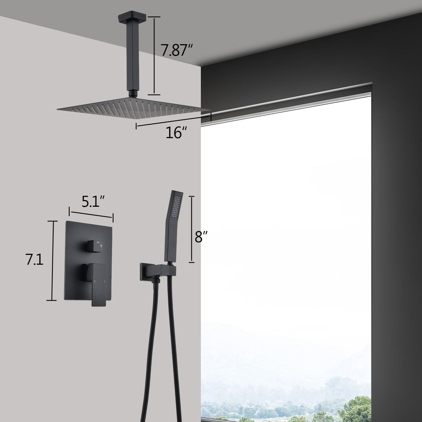 Ceiling Mounted Shower System Combo Set with Handheld and 16"Shower head New Era Fashion LLc