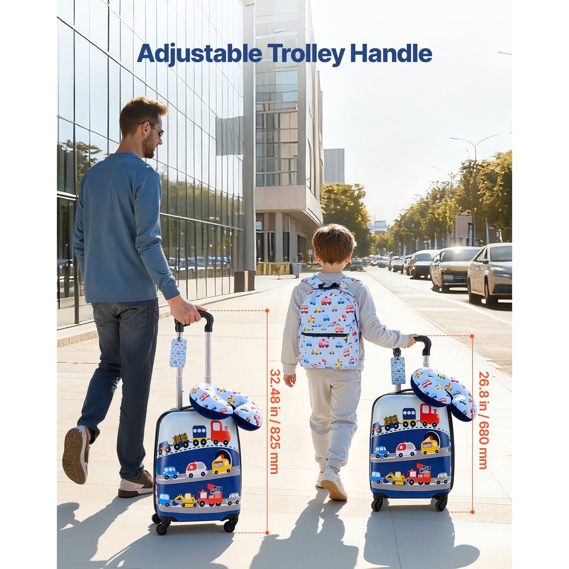 Kids Luggage Set, 5 Piece, 18 Inch Hardside Rolling Wheels Suitcase with Backpack & U-shape Pillow, Truck Kids Carry on Luggage Set, Holiday Birthday Gift for Girls Boys, Airline Approved New Era Fashion LLc
