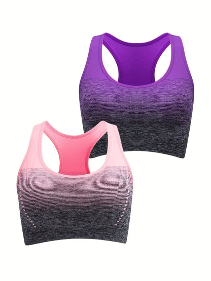1pc/2pcs/3pcsMedium Support Two Tone Racer Back Sports Bra, Fitness Workout Running Yoga Bra New Era Fashion LLc