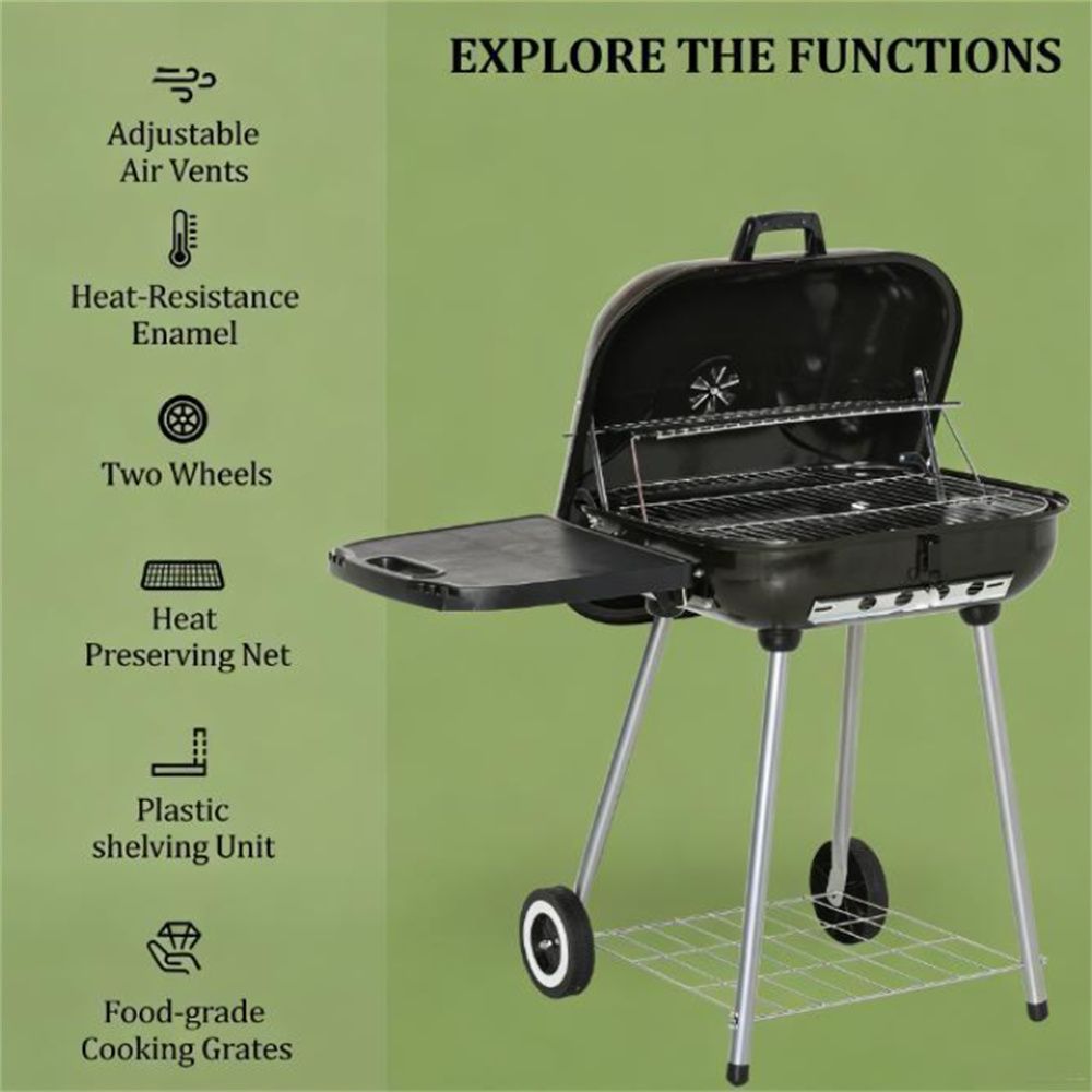 Charcoal barbecue grill, backyard picnic cookware, black New Era Fashion LLc