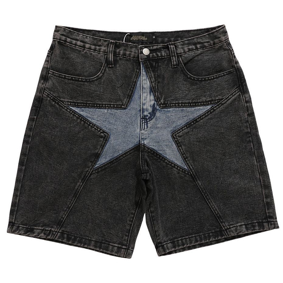 Trendy Harajuku Oversized Denim Shorts for Men - Casual Hip Hop Patchwork Design - Summer Streetwear Blue Jeans New Era Fashion LLc