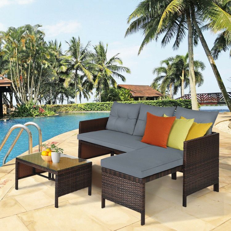 3 Pieces Outdoor Patio Corner Rattan Sofa Set New Era Fashion LLc