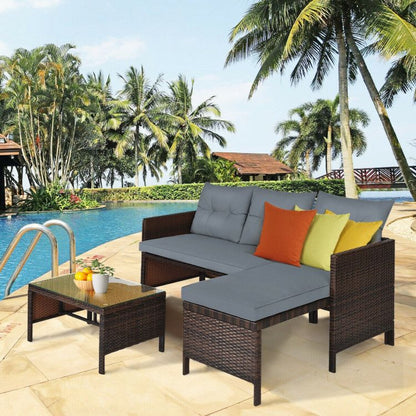 3 Pieces Outdoor Patio Corner Rattan Sofa Set New Era Fashion LLc