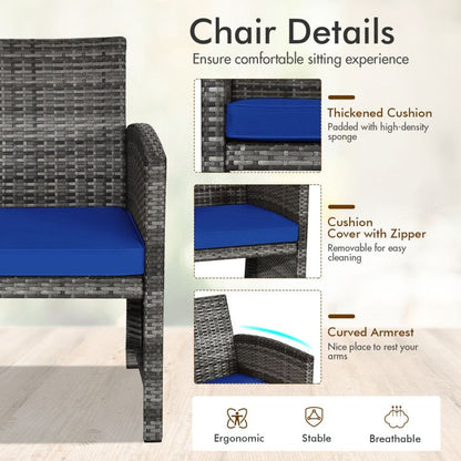 4 Pieces Patio Rattan Furniture Set with Glass Table and Loveseat New Era Fashion LLc