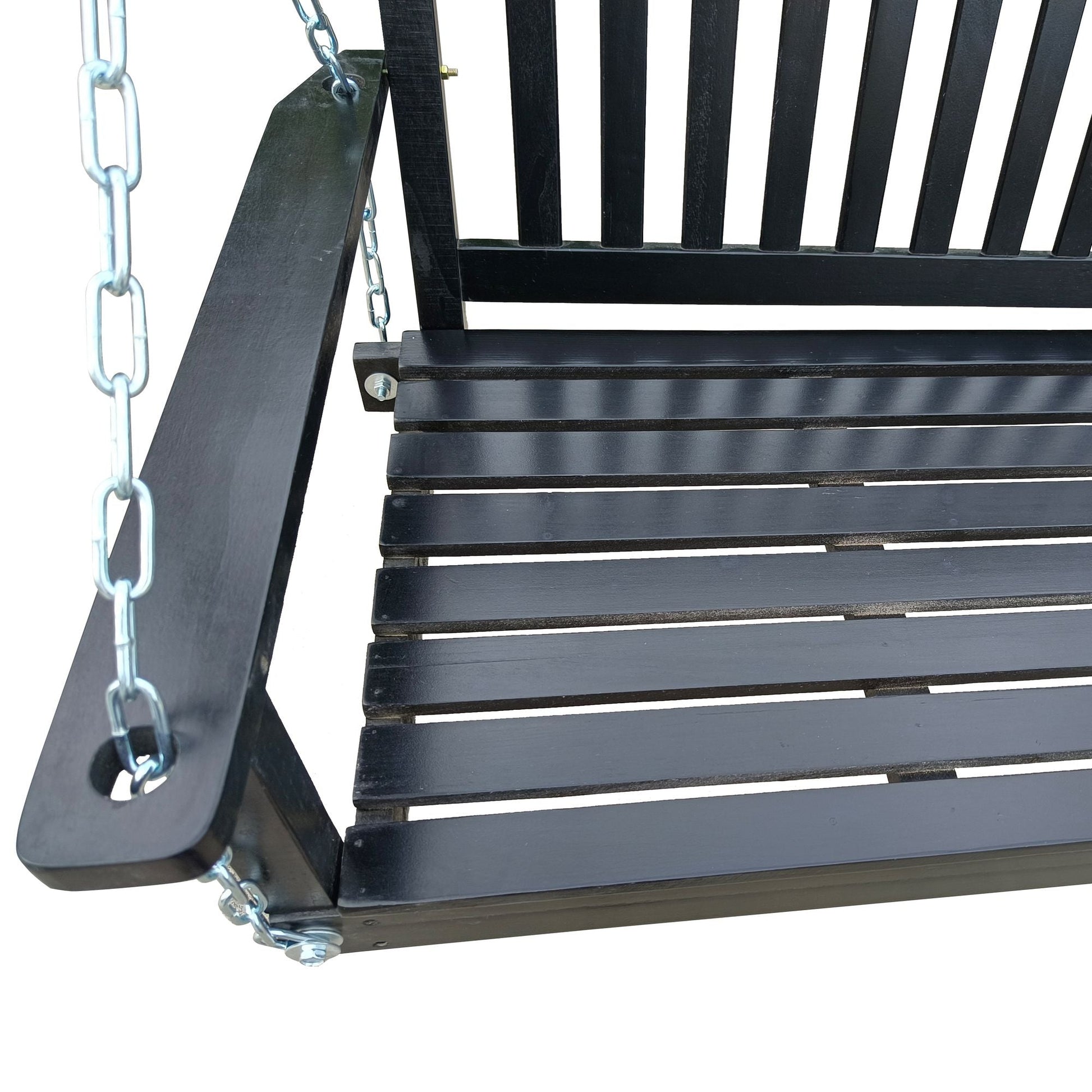 Front Porch Swing with Armrests;  Wood Bench Swing with Hanging Chains; for Outdoor Patio ; Garden Yard;  porch;  backyard;  or sunroom; Easy to Assemble; black New Era Fashion LLc
