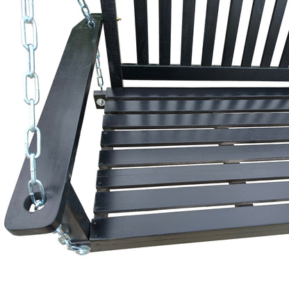 Front Porch Swing with Armrests;  Wood Bench Swing with Hanging Chains; for Outdoor Patio ; Garden Yard;  porch;  backyard;  or sunroom; Easy to Assemble; black New Era Fashion LLc
