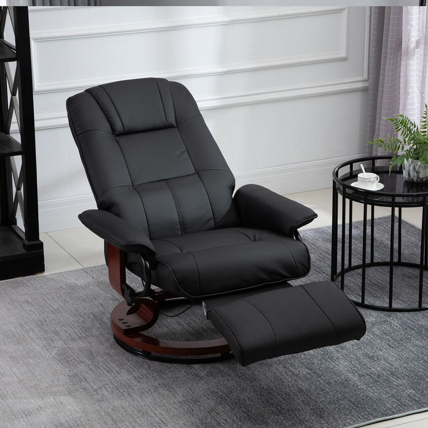 Living Room Relaxation: Black Faux Leather Swivel Recliner with Adjustable Footrest New Era Fashion LLc