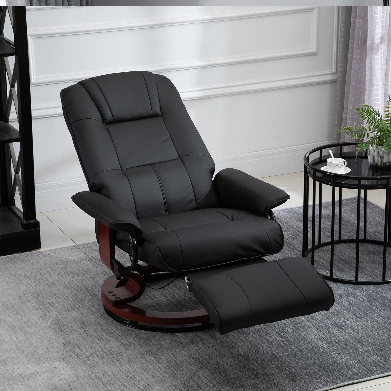 Living Room Relaxation: Black Faux Leather Swivel Recliner with Adjustable Footrest New Era Fashion LLc