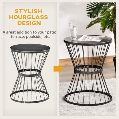 Patio End Table 16" Steel Side Table with Hourglass Design Black Accent Table for Outdoor and Indoor Use New Era Fashion LLc