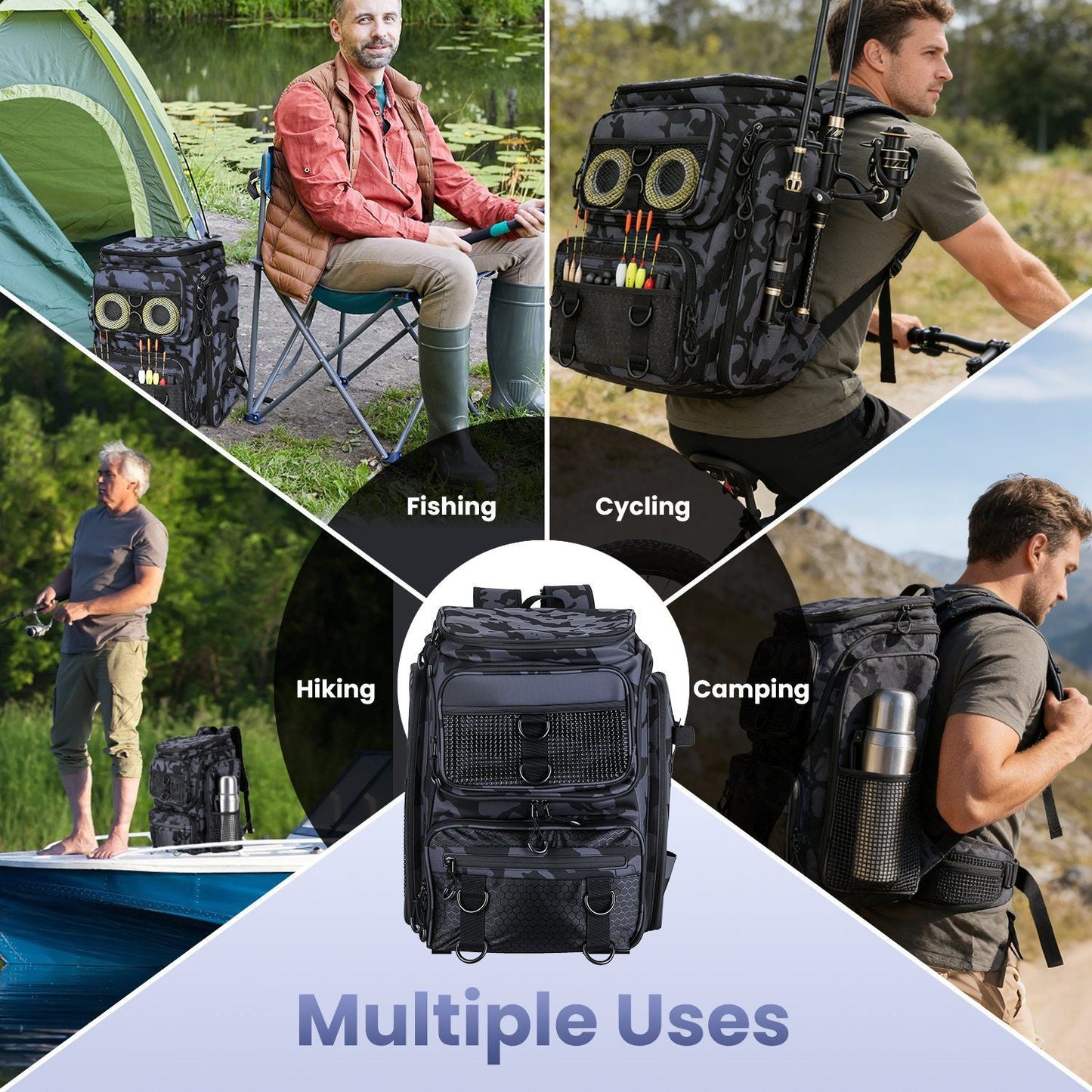 42L/11Gal Fishing Backpack Large Capacity Fishing Tackle Storage Bag with Rod Holders 16-Pocket Water-Resistant with Divider Adjustable Padded Straps for Fishing Gear Outdoor Camping Hiking New Era Fashion LLc