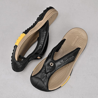 Summer men's new first layer cowhide flip-flops fashion all comfortable men's slippers beach shoes New Era Fashion LLc