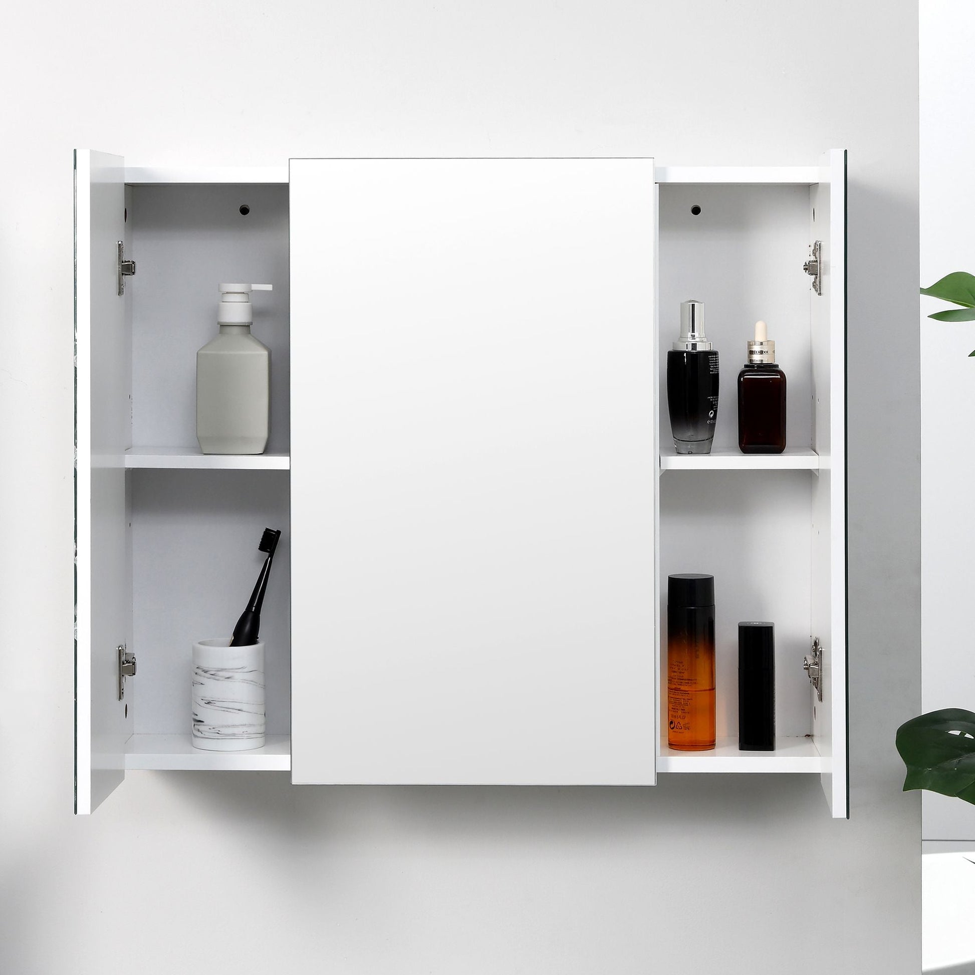 Wall Mounted Mirror Cabinet, Bathroom Medicine Cabinet with Mirror, 3 Doors and Adjustable Shelves, White New Era Fashion LLc
