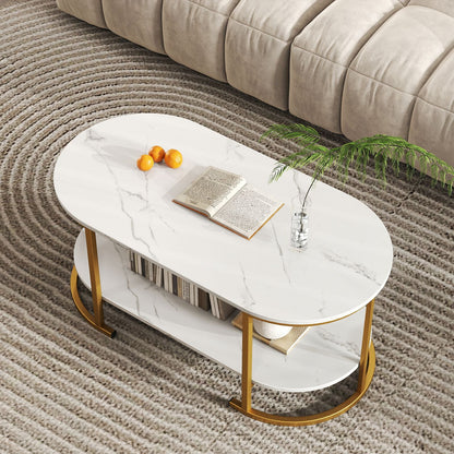 Marble Coffee Table with Open Storage Shelf New Era Fashion LLc