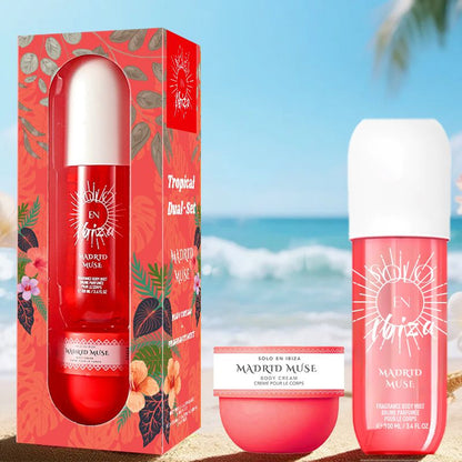2-Piece Set, SOLO EN IBIZA Body & Hair Fragrance Mist And Body Cream Gift Box For Men And Women, Long Lasting Fragrance, 4 Different Scent, Perfect For Holiday Gifts, Dating, Daily Life, Parties New Era Fashion LLc