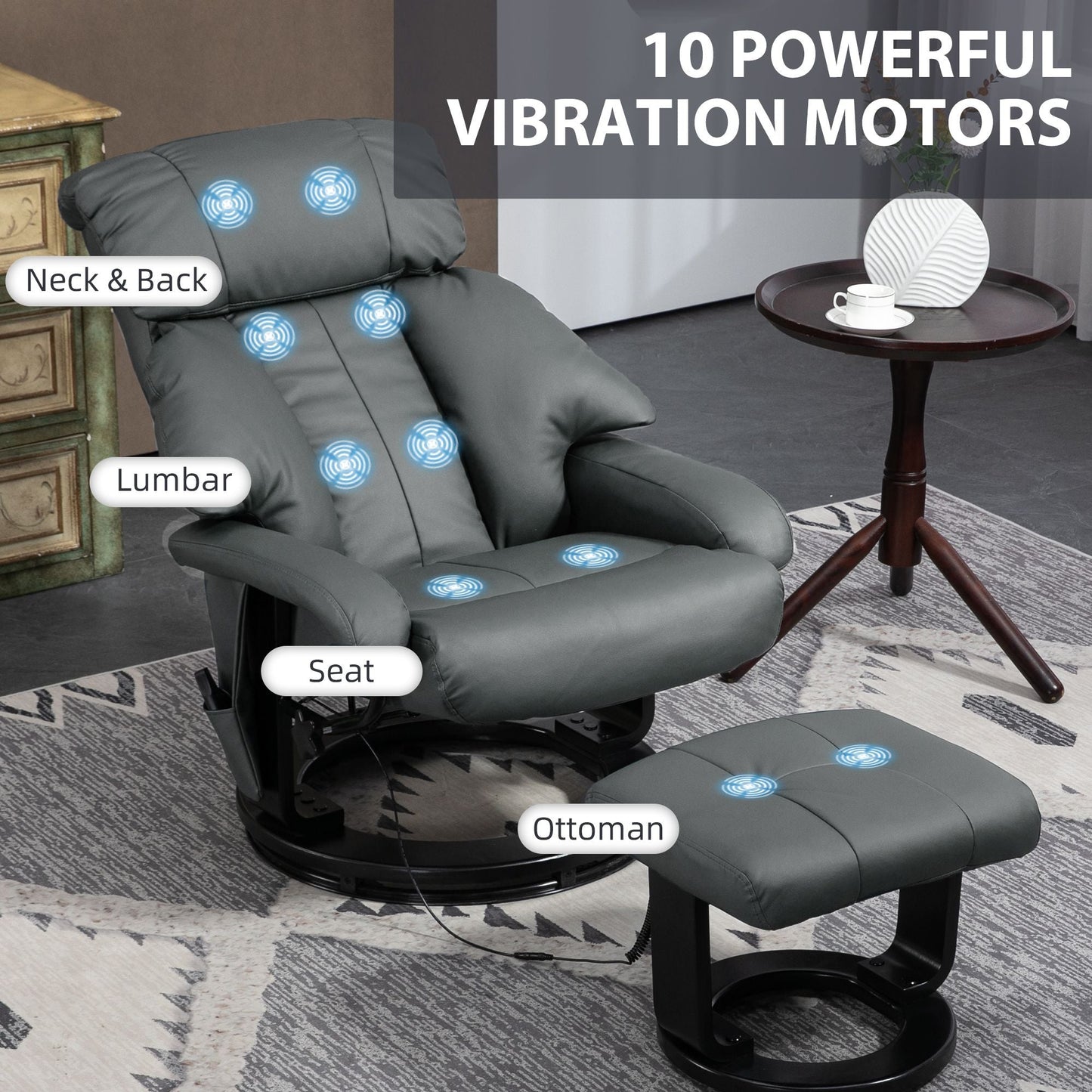 Faux Leather Swivel Massage Recliner with Ottoman, Remote, Side Pocket for Relaxation | Living Room Essentials New Era Fashion LLc