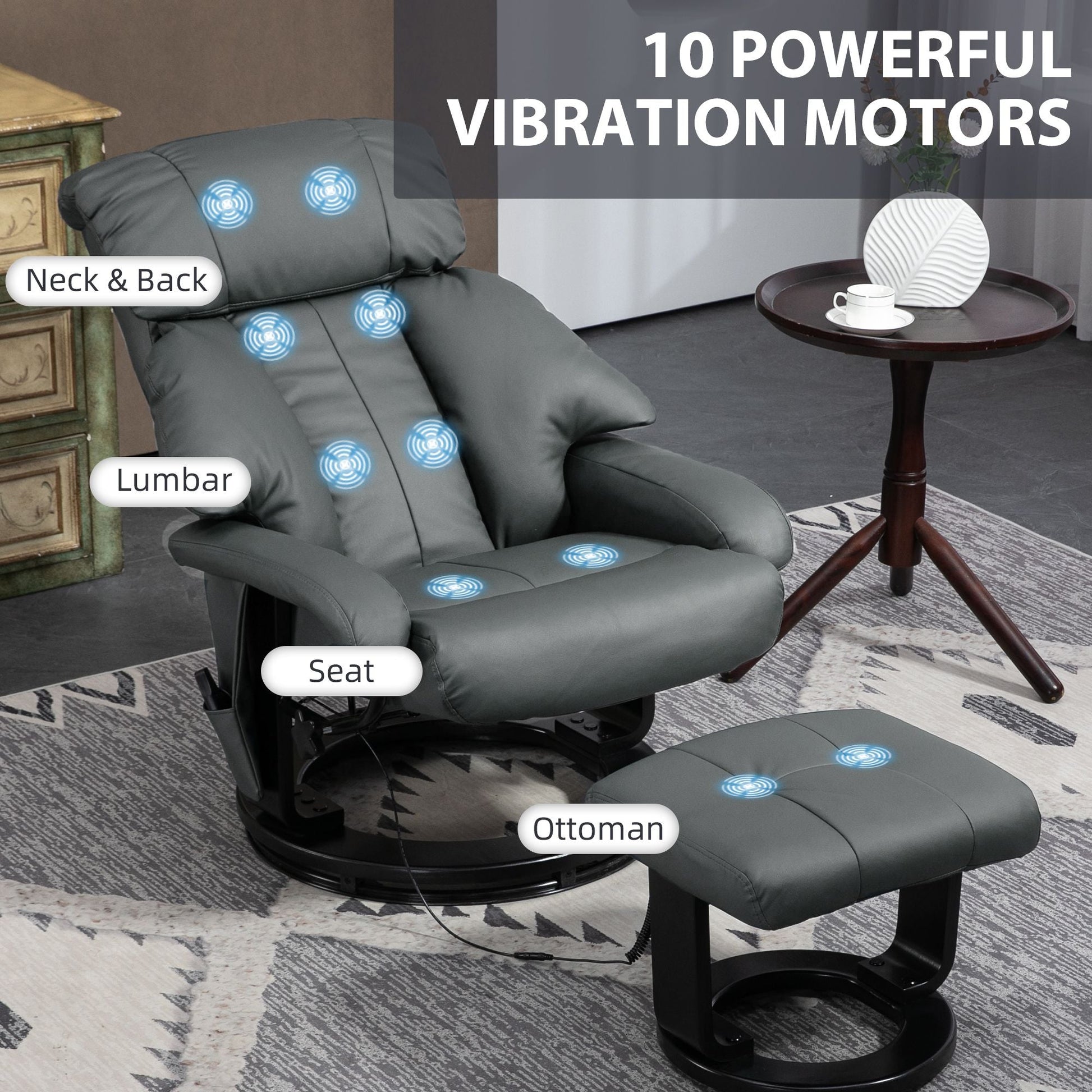 Faux Leather Swivel Massage Recliner with Ottoman, Remote, Side Pocket for Relaxation | Living Room Essentials New Era Fashion LLc