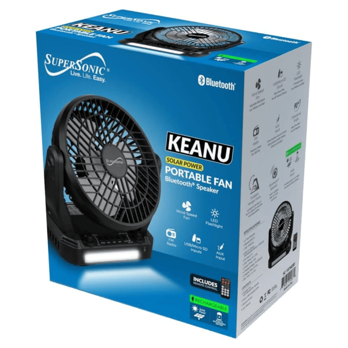 Supersonic Solar-Powered BT Speaker with FM Radio, LED Flashlight & Fan New Era Fashion LLc