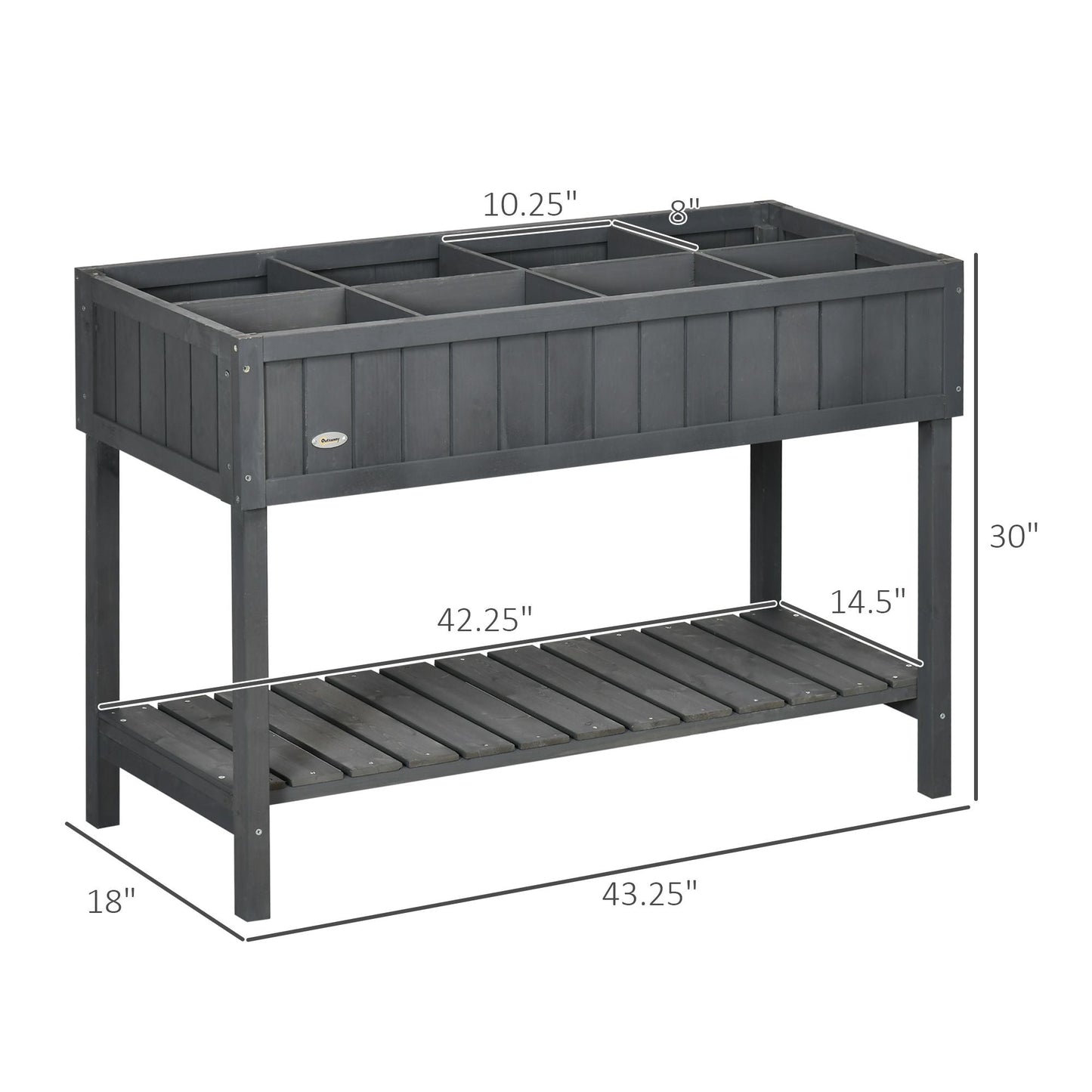 Elevated Planter Box Stand Wooden with 8 Slots and Shelf Dark Grey for Herbs Veggies Flowers New Era Fashion LLc