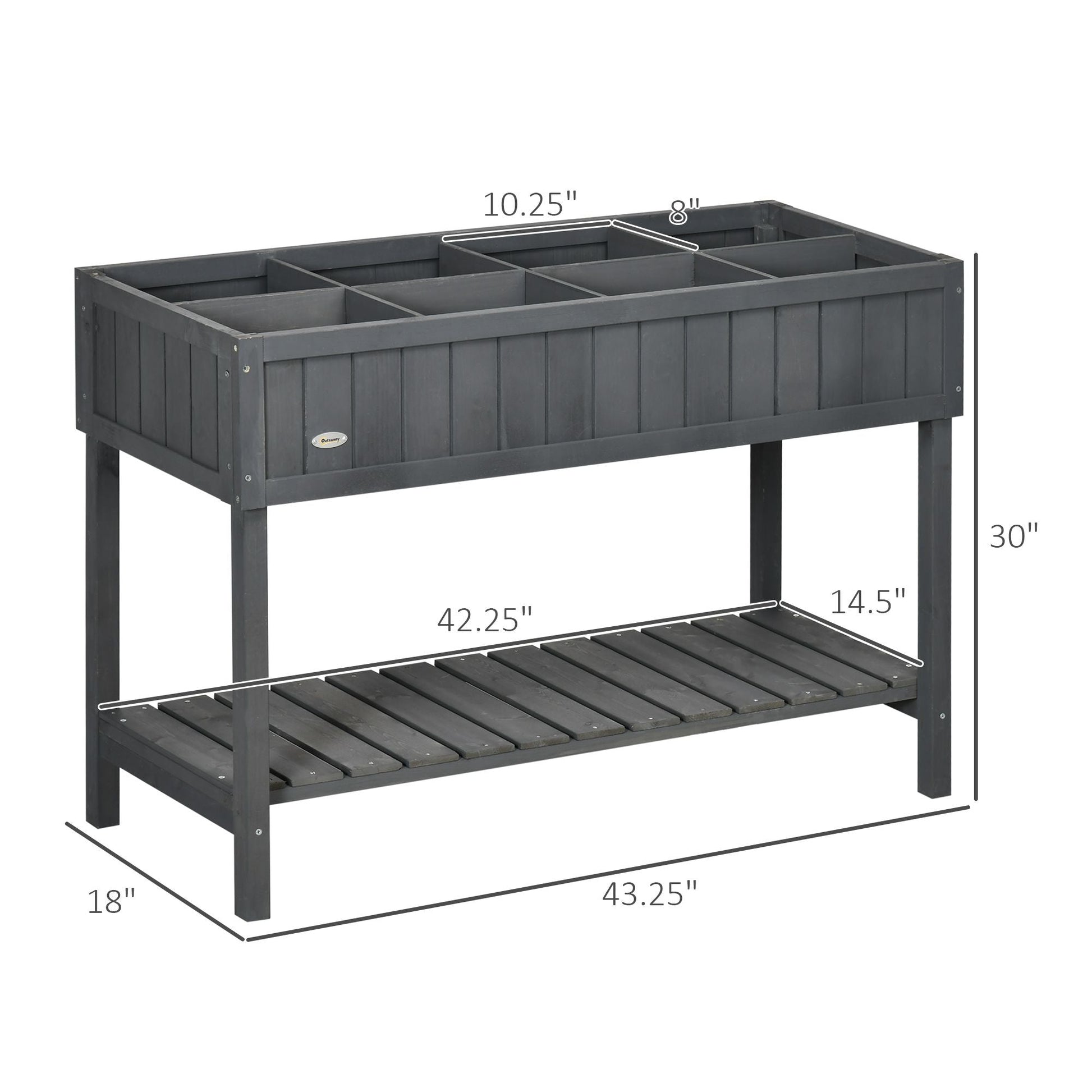 Elevated Planter Box Stand Wooden with 8 Slots and Shelf Dark Grey for Herbs Veggies Flowers New Era Fashion LLc