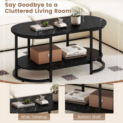 Marble Coffee Table with Open Storage Shelf New Era Fashion LLc