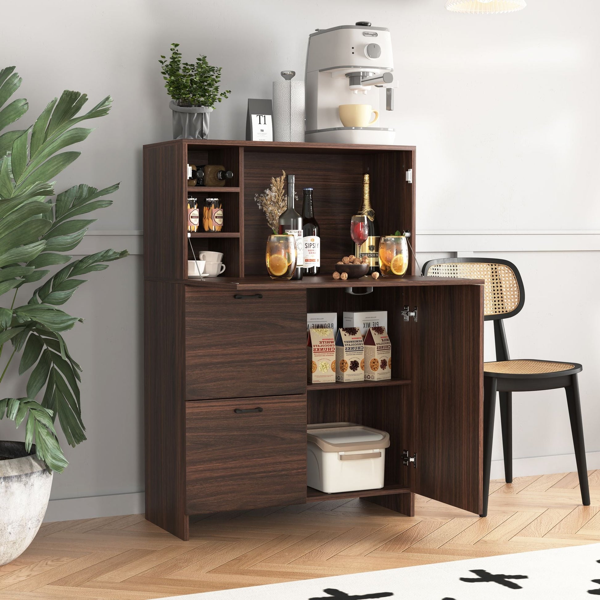 Bar Cabinet with Storage Drawer & Shelves, Fold-up Desktop, Ideal for Home,Dormitory, Small Spaces New Era Fashion LLc