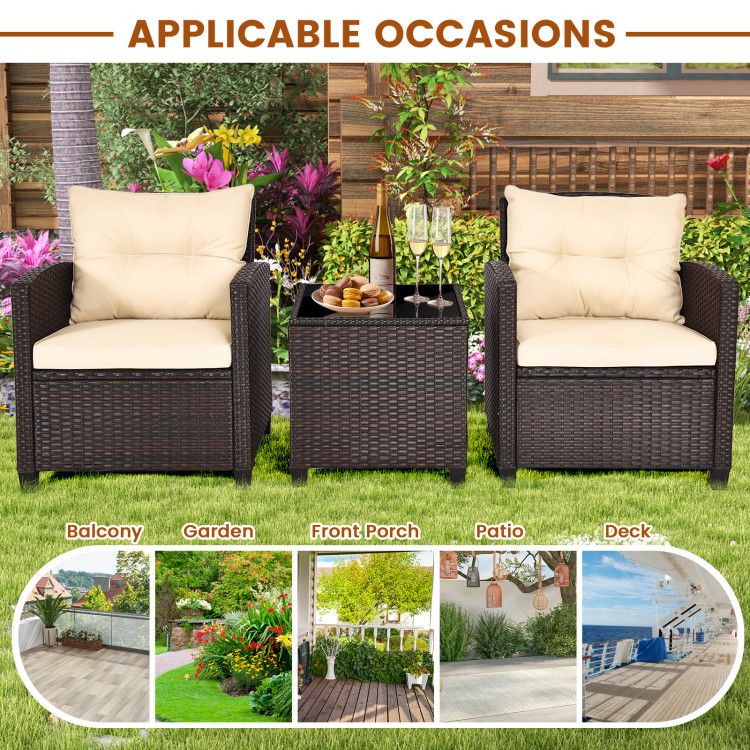 3 Pieces Patio Rattan Furniture Set with 4 Removable Cushions New Era Fashion LLc
