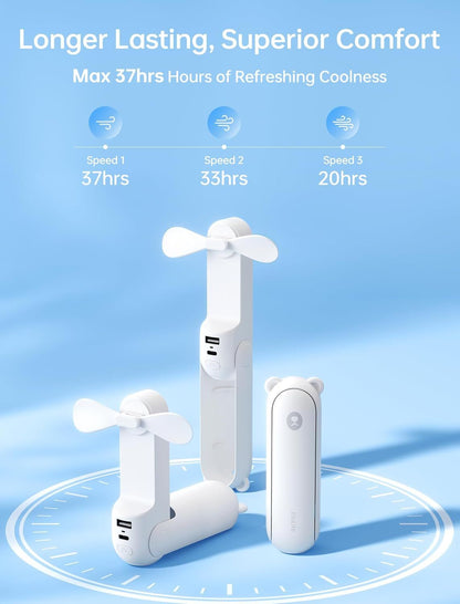Handheld Fan with 4500 mAh Powerbank Max 37 Hours Runtime, Pocket Portable Battery Operated or USB Powered Folding Personal Fan, 3 Speeds, Gifts for Women Men Kids Gift for Festival New Era Fashion LLc