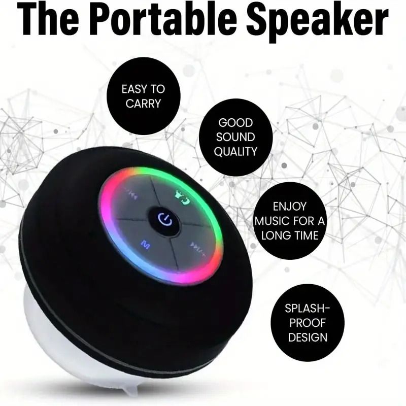 Waterproof Bluetooth Shower Speaker - USB Rechargeable, with Suction Cup Mount, Wireless Bathroom Speaker featuring Clear Audio and Easy Button Control (Black) New Era Fashion LLc