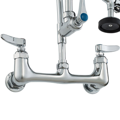Wall-Mounted Kitchen Faucet, 47" Tall, 8" Apart, with 12" Rotating Spout and Pre-Rinse Spray, Brass Build, Pull-Down Feature for Multi-Compartment Sinks New Era Fashion LLc