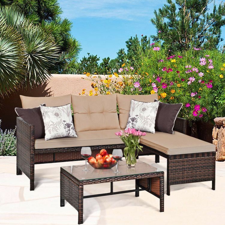 3 Pieces Outdoor Patio Corner Rattan Sofa Set New Era Fashion LLc
