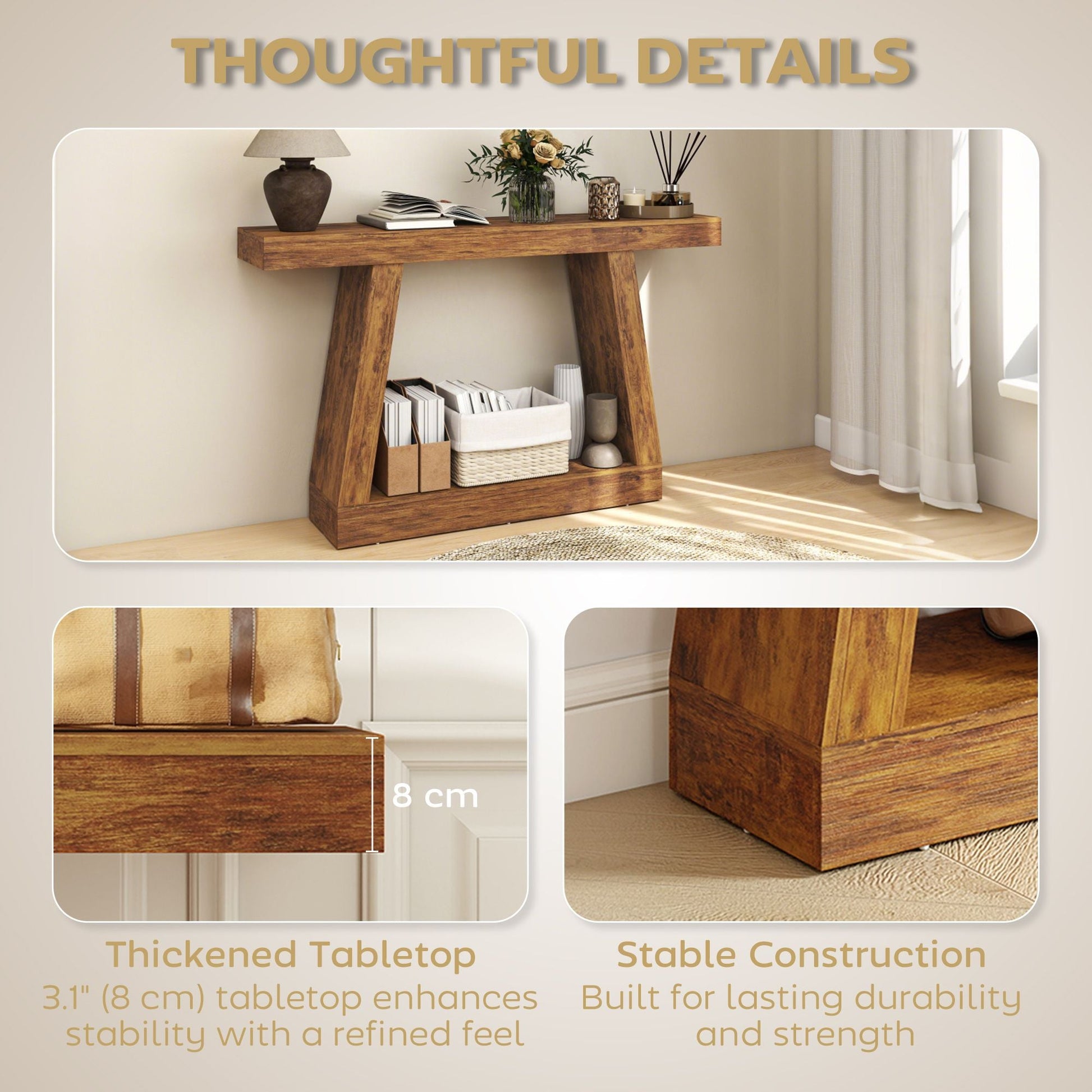 55" Farmhouse Console Table, 2-Tier Entryway Table with Storage for Hallway, Living Room, Behind Couch, Rustic Brown New Era Fashion LLc