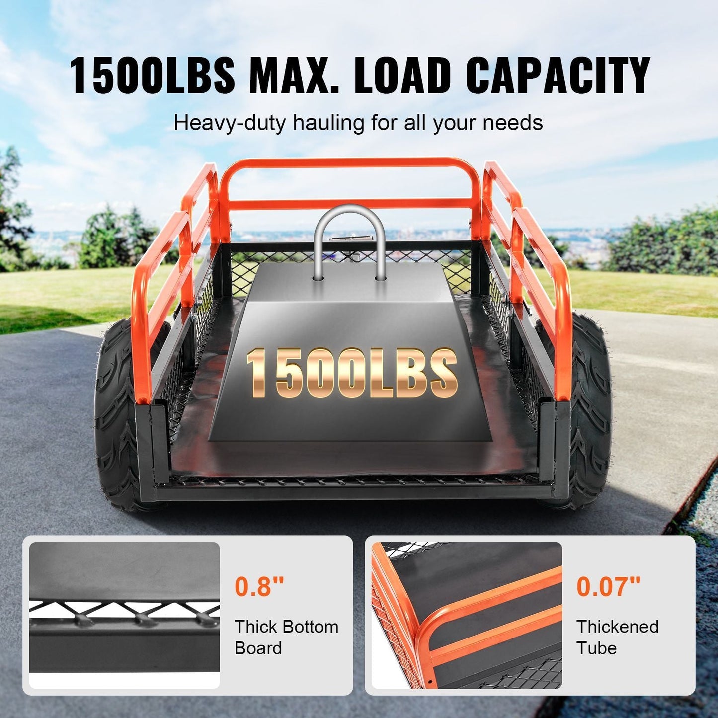 Heavy Duty Steel ATV Dump Trailer, 1500-Pound Load Capacity 15 Cubic Feet, Tow Behind Dump Cart Garden Trailer, with Removable Sides and 2 Tires, for Mowers, Tractors, ATV, UTV New Era Fashion LLc
