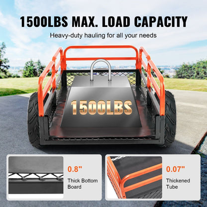 Heavy Duty Steel ATV Dump Trailer, 1500-Pound Load Capacity 15 Cubic Feet, Tow Behind Dump Cart Garden Trailer, with Removable Sides and 2 Tires, for Mowers, Tractors, ATV, UTV New Era Fashion LLc