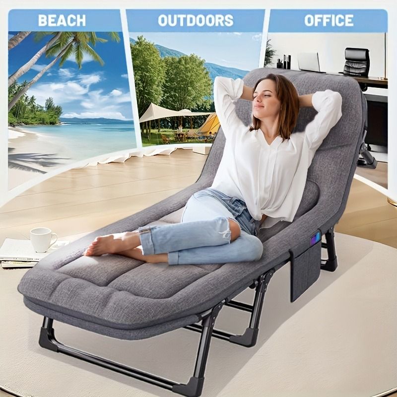 1-pack American style patio folding bed, outdoor patio furniture, comfortable ergonomic single recliner, patio chaise folding bed with mattress, garden, patio furniture, portable patio office camping New Era Fashion LLc