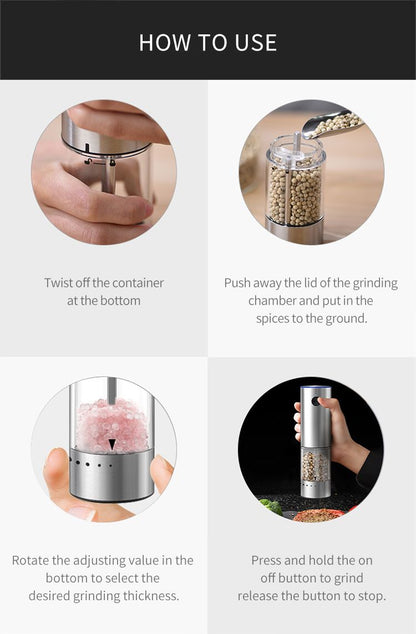 Electric Salt or Pepper Grinder , Stainless Steel with LED Light, Type-C Rechargeable, Ceramic Adjustable Coarseness, 95ml Large Capacity Visible Window, Patented Light Pipe Washable Design for Kitche New Era Fashion LLc