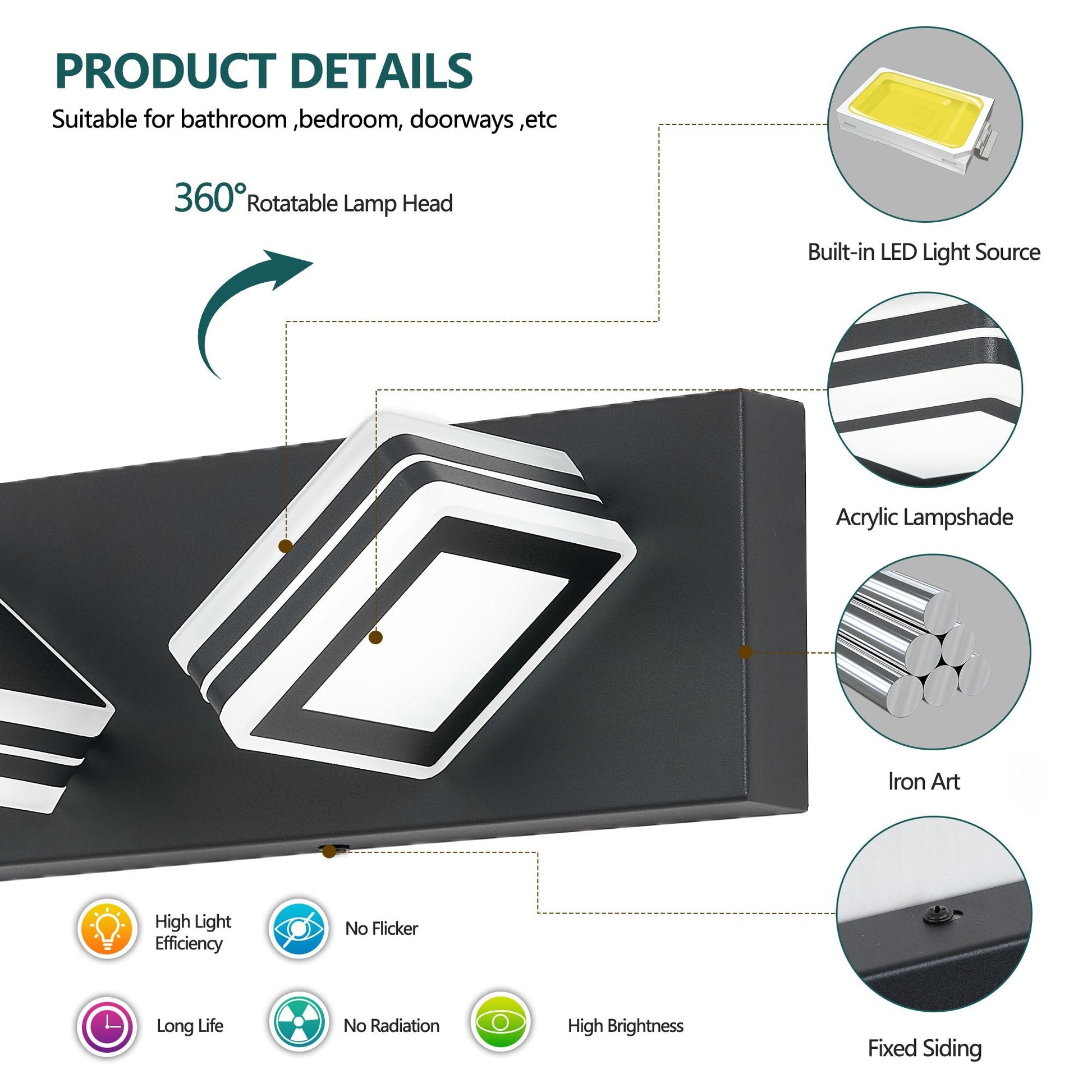 Matte Black Vanity Light Fixtures 3 Lights Up and Down LED Modern Bathroom Vanity Lights Over Mirror Acrylic Black Bath Wall Lighting New Era Fashion LLc