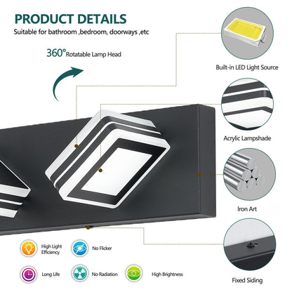 Matte Black Vanity Light Fixtures 3 Lights Up and Down LED Modern Bathroom Vanity Lights Over Mirror Acrylic Black Bath Wall Lighting New Era Fashion LLc
