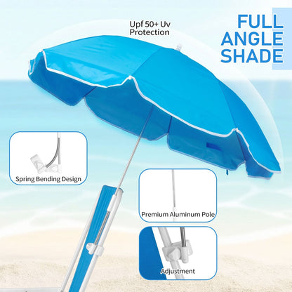 1 Pack Heavy Duty Steel Beach Chair with Umbrella, XL Size 15" Seat Height Royal Blue, Oxford Cloth with Support Bar, Single Position Adjustable, 120kg Load New Era Fashion LLc