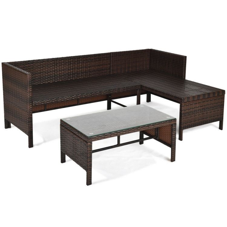 3 Pieces Outdoor Patio Corner Rattan Sofa Set New Era Fashion LLc