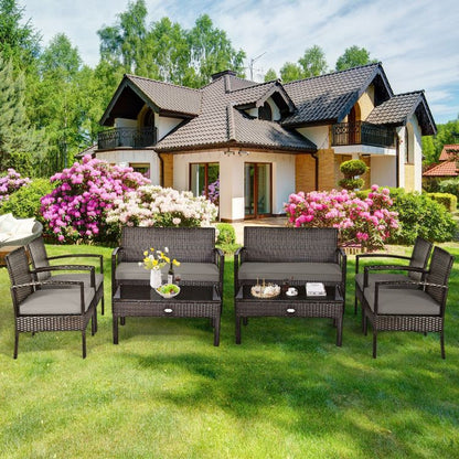 4 Pieces Patio Rattan Cushioned Furniture Set with Loveseat and Table Outdoor Conversation Sets New Era Fashion LLc
