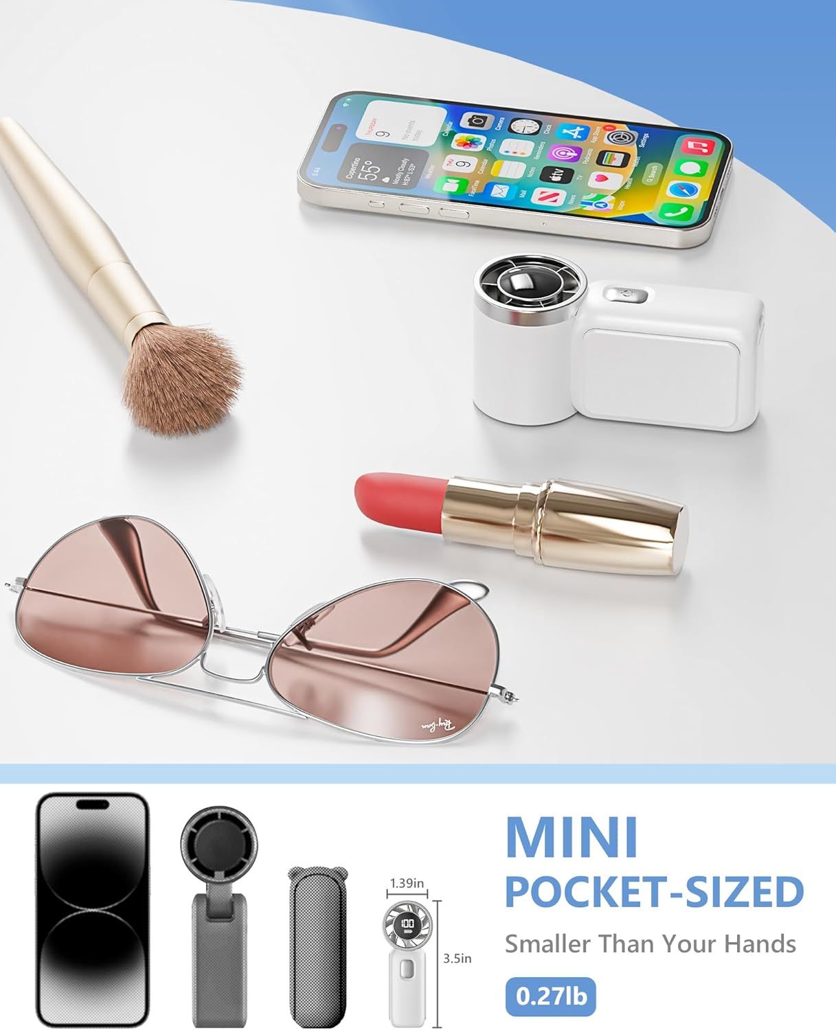 Portable Handheld Mini Fan, 6 Gear Wind, Hand Small Travel Personal Held Fans, Rechargeable Turbo Fan, Gifts for Women Men, for Camping Vacation Outdoor New Era Fashion LLc